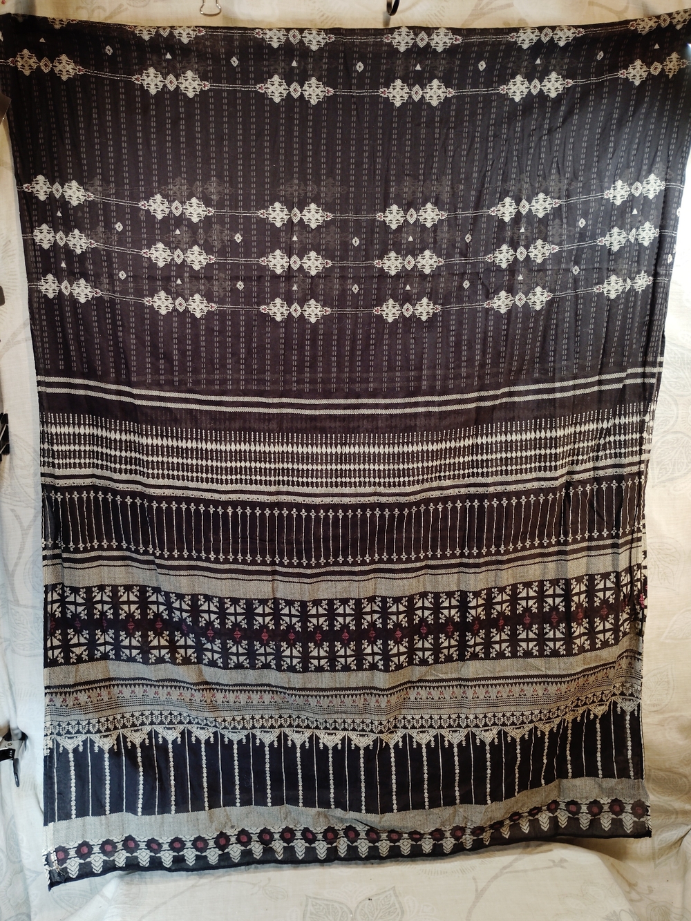 Dupatta Elegant Black and Off White Patterned Women's Scarf/ Wrap